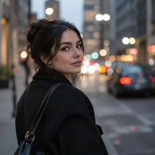 A street photograph with shallow depth of field as if shot a