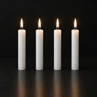 Exactly 4 white candles standing on a dark surface