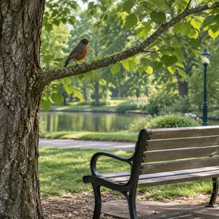 A bird perched on a branch, the branch extending from a tree