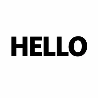 A single large word 'HELLO' centered on a white background