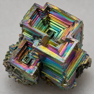 A specimen of bismuth crystal showing accurate iridescent ox