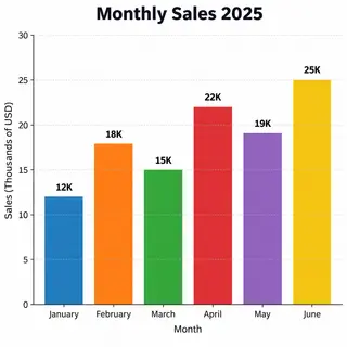 A bar chart showing monthly sales for January through June w