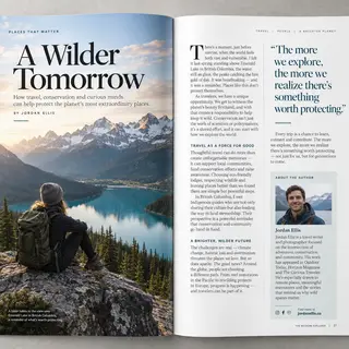 A magazine double-page spread with a left page containing a 
