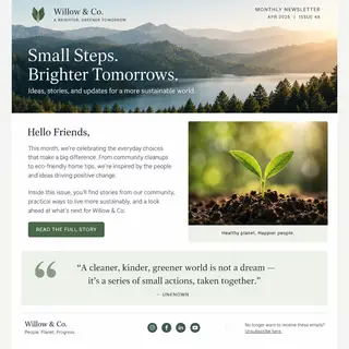 A newsletter layout with a banner image header, a two-column