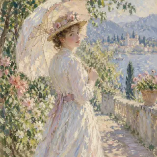 A woman with a parasol in the style of Impressionism — soft 
