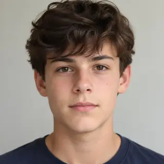A headshot of a teenager with a relaxed, neutral face