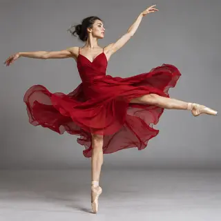 A dancer in a dynamic spin, dress flowing outward with one l