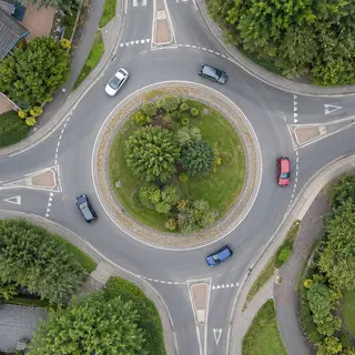 An aerial bird's-eye view looking straight down at a traffic