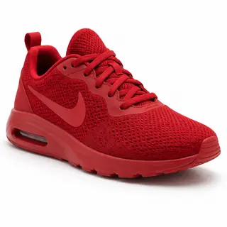 A single red sneaker on a clean white background with soft s