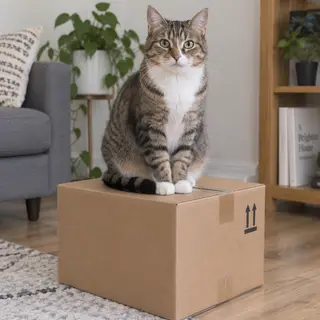 A cat sitting on top of a cardboard box