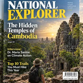 A magazine cover titled 'NATIONAL EXPLORER' with cover lines
