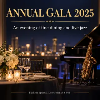 An event banner with headline 'ANNUAL GALA 2025' at the top 
