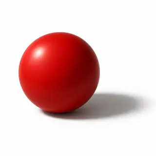 A red sphere on a white surface with a single shadow cast to