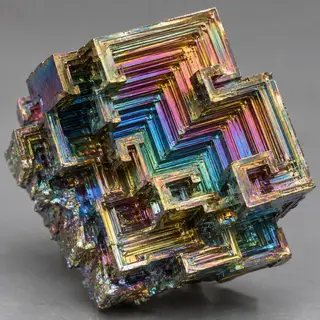 A specimen of bismuth crystal showing accurate iridescent ox