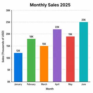 A bar chart showing monthly sales for January through June w
