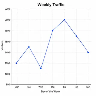 A simple line graph showing daily website visitors over one 