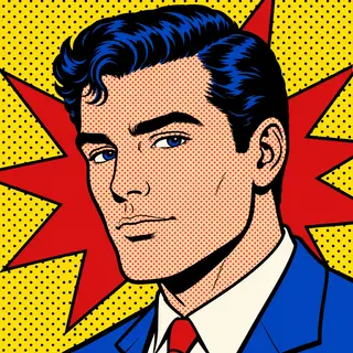 A portrait of a man in Pop Art style — bold outlines, Ben-Da