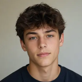 A headshot of a teenager with a relaxed, neutral face