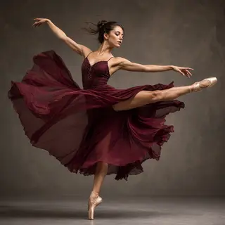 A dancer in a dynamic spin, dress flowing outward with one l