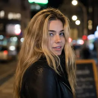 A street photograph with shallow depth of field as if shot a
