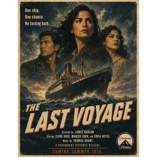 A vintage movie poster for 'THE LAST VOYAGE' featuring a tag