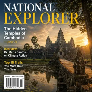 A magazine cover titled 'NATIONAL EXPLORER' with cover lines