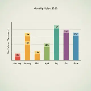 A bar chart showing monthly sales for January through June w
