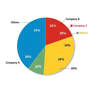 A pie chart showing market share: Company A 35%, Company B 2