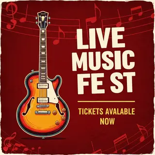 An event poster featuring a guitar illustration, the headlin