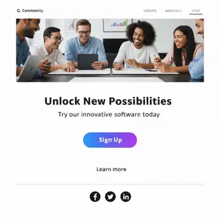 A landing page design with a hero header image at the top, a
