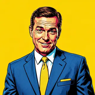 A portrait of a man in Pop Art style — bold outlines, Ben-Da