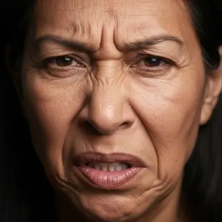 A close-up of a person's face showing clear disgust, nose wr