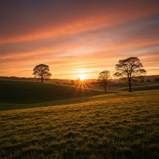 A landscape photograph bathed in golden hour light — long wa
