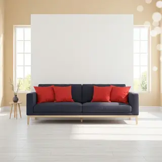 A minimalist room with walls in #F5E6CC (warm cream), a sofa