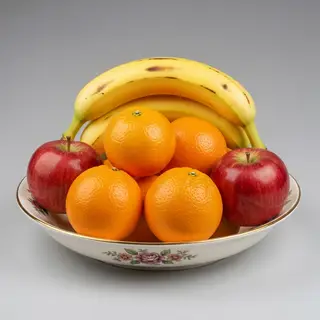A fruit bowl containing exactly 3 bananas, 4 oranges, and 2 