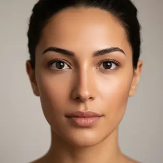 A human face with eyes, nose, and mouth but no eyebrows