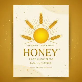 A product label for 'GOLDEN HARVEST ORGANIC HONEY' with subt