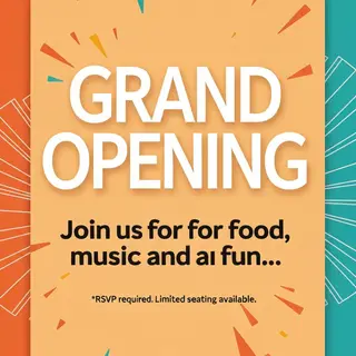 A flyer with large title 'GRAND OPENING', subtitle 'Join us 