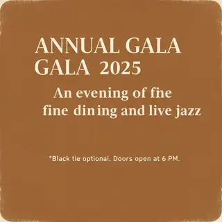 An event banner with headline 'ANNUAL GALA 2025' at the top 