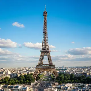 The Eiffel Tower in Paris on a clear day, architecturally ac