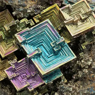 A specimen of bismuth crystal showing accurate iridescent ox