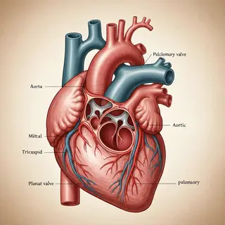 An anatomical illustration of the human heart showing four c