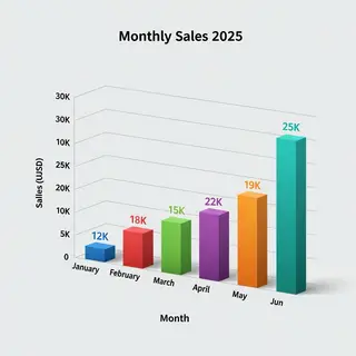 A bar chart showing monthly sales for January through June w
