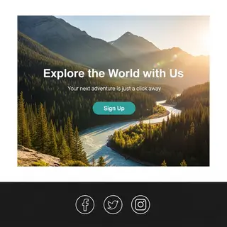 A landing page design with a hero header image at the top, a
