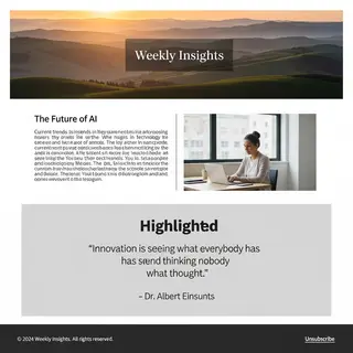 A newsletter layout with a banner image header, a two-column