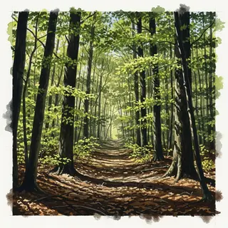 A forest rendered in photorealistic watercolor — the detail 