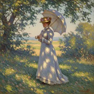 A woman with a parasol in the style of Impressionism — soft 