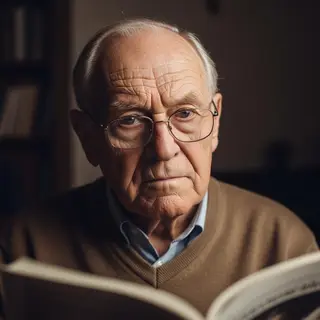 An elderly man in his 70s with age spots and thinning gray h