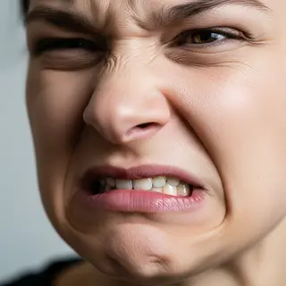 A close-up of a person's face showing clear disgust, nose wr