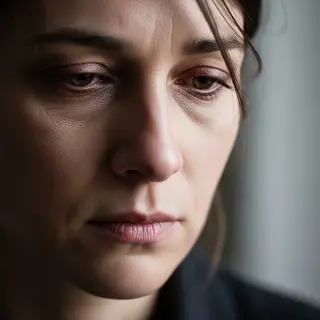 A face showing quiet melancholy — downcast eyes, slightly dr